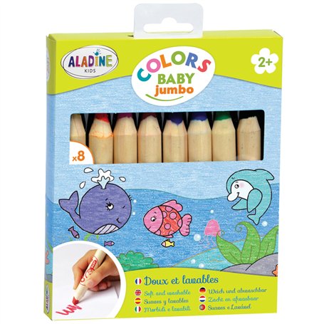 Aladine - 8 Crayons de Couleur Enfant XXL - Gros Crayons de Couleur Bébé - Dès 2 Ans - Épais