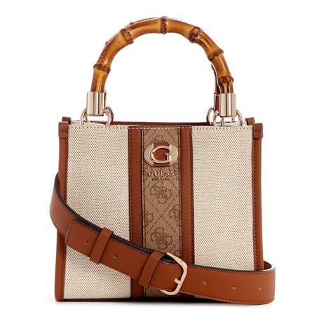 GUESS Kerima Bamboo 2 Compartment Mini Tote Natural/Latte Logo