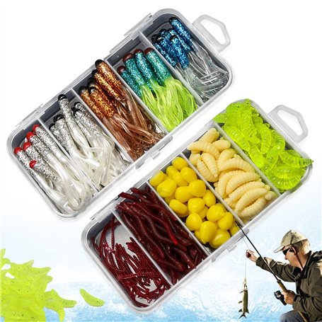 Lot de 210 leurres de pêche réalistes - Vers artificiels - En caoutchouc - Pour truite