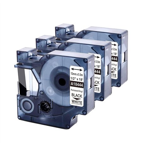 Upwinning 18444 Étiquettes Industrielles 12mm Compatible pour Dymo Rhino 18444 12mm x 5.5m Ruban Adhésif Permanent en Vinyle Noi