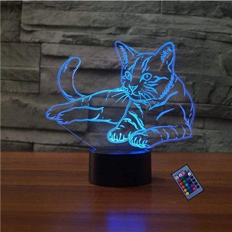 YTDZLTD Lampe 16 Couleurs Changeantes LED Illusion Optique 3D Chat Nuit Télécommande et Smart Touch Dimmable 4 Modes d'Éclairage