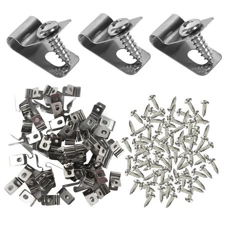 Lot de 100 Pinces de Fixation pour Clôtures Agricoles Agrafe Grillage Clips en Acier Inoxydable avec Vis Serre Cable Acier Pince