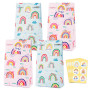 24pcs Sac Cadeau Papier 18x9x5cm Pochette Cadeau Arc-en-ciel Sachets à Bonbons Biscuit avec Autocollants Emballage Cadeau pour A