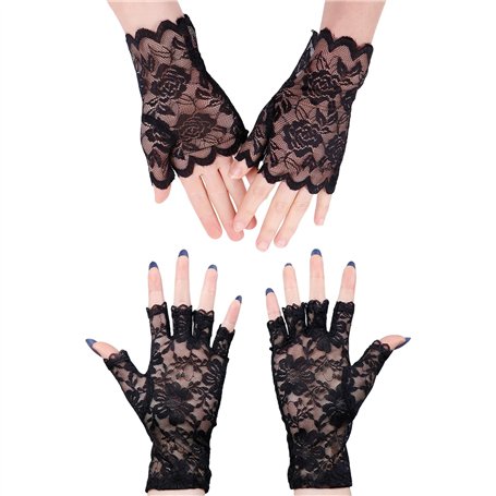 MEMOFYND 2 Paires de Gants en Dentelle Noire