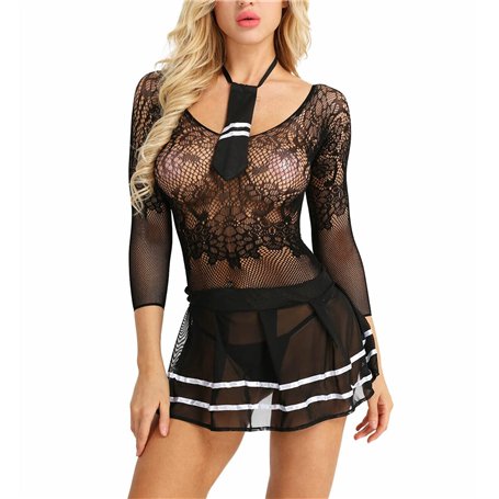 ROSVAJFY Costume de cosplay d'écolière sexy pour femme - Mini uniforme de marin - Jeu de rôle - Lingerie extensible - Chemise de