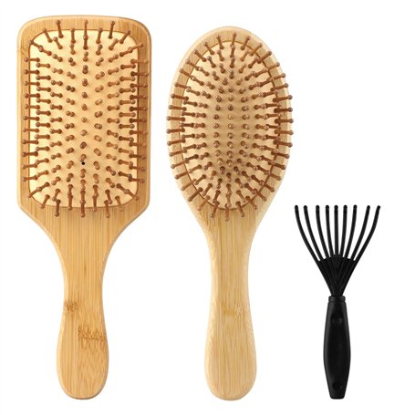 2 Brosse à Cheveux en Bambou Naturel