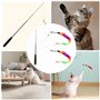 Canne à pêche pour chat de 77 cm - Jouet interactif pour chat - Bâton de jeu avec plumes, cloches et plumes