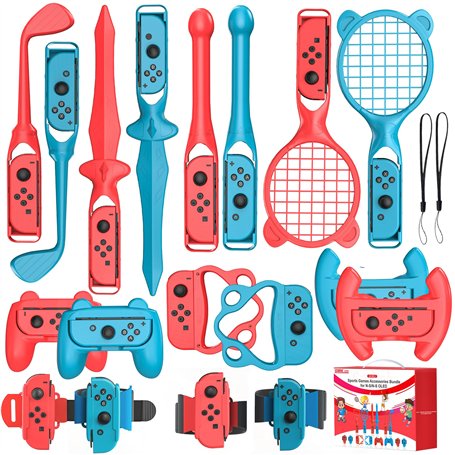 Ensemble d'accessoires Switch Sports 18-en-1 – Jeu Switch Sport – Compatible Nintendo Switch et Switch OLED – Comprend raquettes