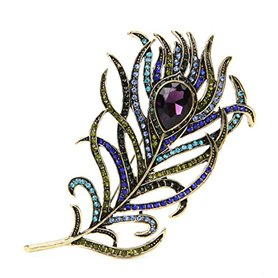 JAGETRADE Vintage Plume de paon plaqué or multicolore strass broche bijoux cadeau de fête des mères