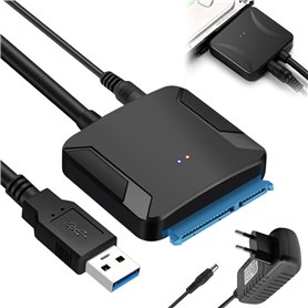 LEKEFETO Câble adaptateur SATA vers USB 3.0 pour disque dur 2,5/3,5" HDD/SSD - Avec adaptateur secteur 12 V/2 A, haute vitesse 6 LEKEFETO Câble adaptateur SATA vers USB 3.0 pour disque dur 2