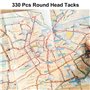 330 Pièces Carte Punaises, Punaises Tableau Liège Plastique Ronds Points de Têtes et Aiguilles en Acier Punaises1/8”, Blanc