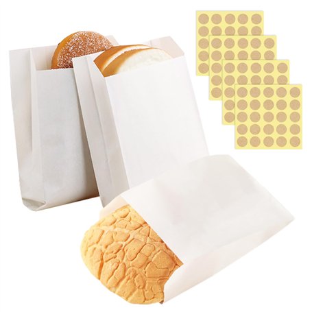 MEMOFYND Lot de 100 Sacs en Papier Résistant à la Graisse Avec 100 Autocollants Ronds