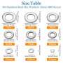 Lot de 800 rondelles plates en acier inoxydable pour charnière de porte avec boîte de rangement, 9 tailles différentes : M2, M2,