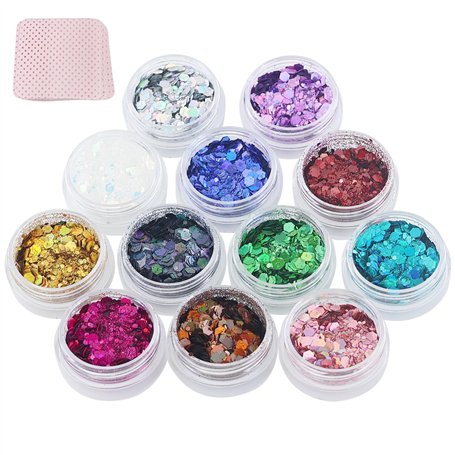Festival Paillettes Visage avec Lot de 50 lingettes de maquillage 12 Couleurs Paillettes Déguisement Festif Paillettes Ongles Ch