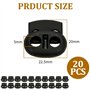 WOLMIK Lot de 20 verrous de cordon à ressort à double trou pour cordons de serrage de 5 mm en plastique - Noir