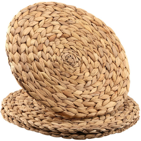 CHEUKYIU Lot de 3 sets de table ronds en jacinthe d'eau naturelle de 33 cm de diamètre et 1 cm d'épaisseur