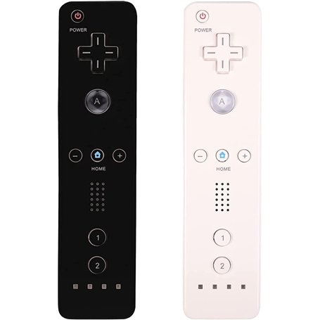 AUFGLO Pack de 2 manettes Wii - Télécommande Wii avec étui en silicone et dragonne (noir+blanc)