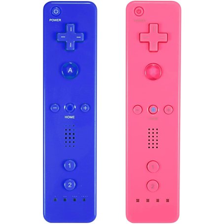 AUFGLO Pack de 2 manettes Wii - Télécommande Wii avec étui en silicone et dragonne (rose+bleu)
