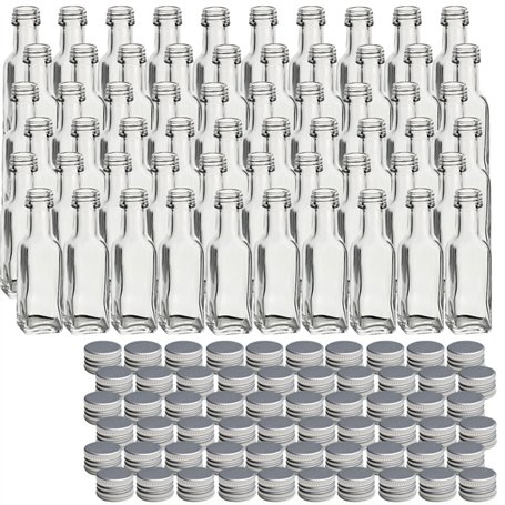gouveo lot de 60 bouteilles en verre 20 ml Maraska avec bouchon à vis argenté - mini bouteille 0