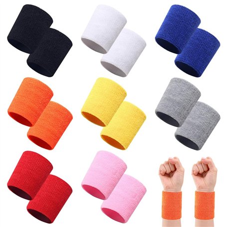 16 Pièces Bandeau Poignet Sport Bandeau de Transpiration Poignet Serre Poignet Tennis Bracelet en Coton Élastique Respirant Anti