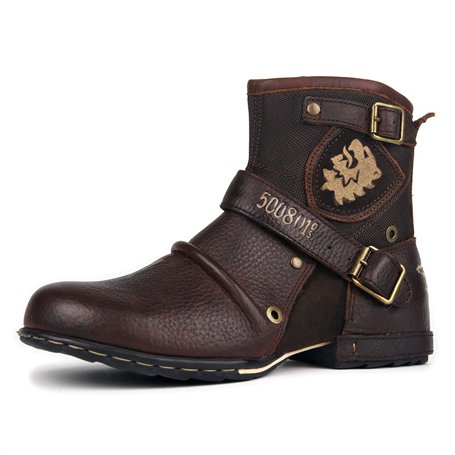 COWSDELLA Bottes pour Hommes en Cuir de Mollets avec semelle en caoutchouc Bottes de Motard avec Fermeture éclair Classiques Bot