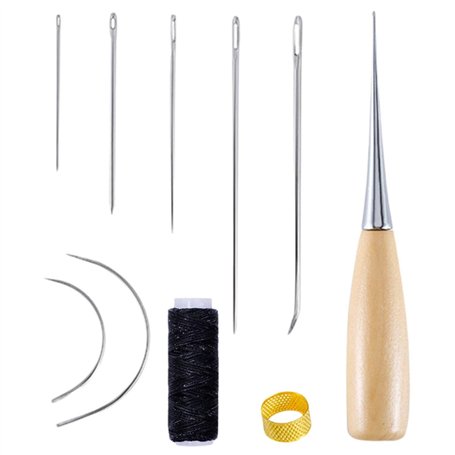 YSJCHEBS Kit De Couture À La Main en Cuir 10 Pièces avec Fil Noir