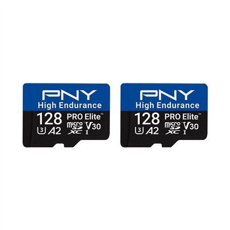 PNY Carte mémoire microSDXC 2x128Go Pro Elite™ High Endurance C10 U3 V30 A2 – Jusqu'à 100/90 Mo/s en Lecture/écriture