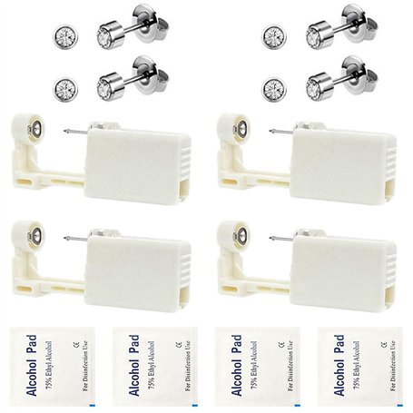 Lot de 4 pistolets de perçage d'oreille jetables avec clous d'oreilles de sécurité (diamant blanc)