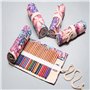 Eabdice 48 Slots Rouleau de Crayon en Toile, Rouleaux Pochette de Crayons, Sac à Crayon Enroulable Wrap en Toile, Fait Main, Con