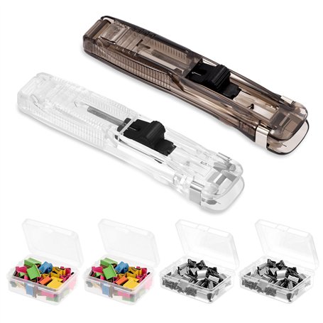 Yesaler Agrafeuse Push Distributeur à Pinces avec 200 Pièces Clips en Acier Inoxydable Réutilisables pour Fixer Feuilles Mobiles