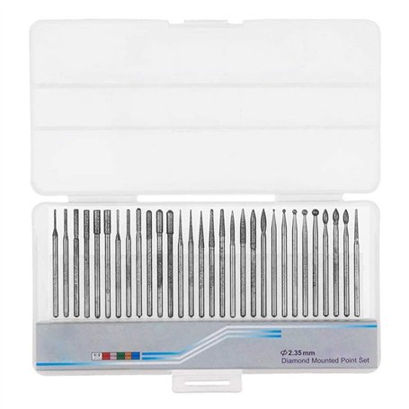 Bestgle 30PCS 2.35mm Tige Jeu de Fraises Diamantées Titane Enduit Fraises à Limes Rotatives Accessoires Kit pour Outils de Meula