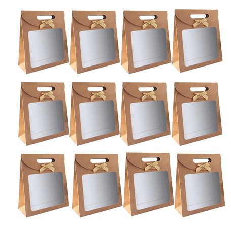 12 Pièces Sac Papier Kraft,Sac Cadeau avec Poignée,Sac Cadeau avec Fenêtre