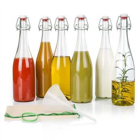 myFERMENTS Bouteilles en Verre avec Bouchons - Kit de Fermentation 6 Bouteilles 750ml à Bouchon Mécanique