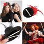 2 Pièces Mini Chapeau Pinces à Cheveux, Chapeau Fascinator pour Fille Dames, Décoration de Cheveux avec Plume et Fleurs, Accesso