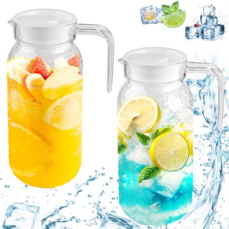 Lot de 2 pichets en acrylique avec couvercle : carafe de 1 litre avec couvercle