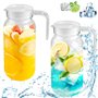 Lot de 2 pichets en acrylique avec couvercle : carafe de 1 litre avec couvercle