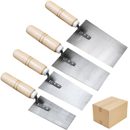 Lot de 4 truelles de maçon en acier inoxydable - Truelle de plâtre trapézoïdale en acier inoxydable - Avec manche en bois - True