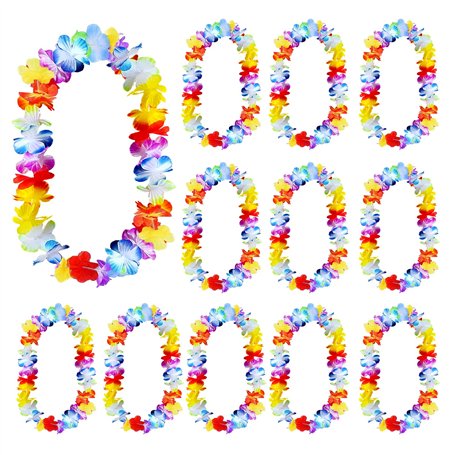 LUMOOM Lot de 12 chaînes de fleurs hawaïennes - Guirlandes décoratives hawaïennes - Guirlandes décoratives pour fête de piscine