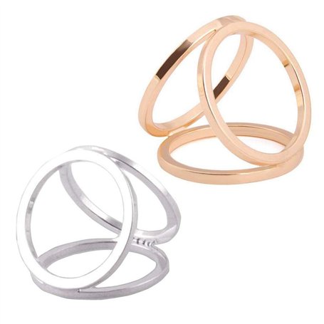 Lot de 2 boucles de foulard à trois anneaux - Style moderne et simple - En soie - Pour femme - Argenté et doré