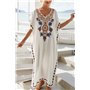 L-Peach Femme Été Coton Broderie Florale Longue Kaftan Maxi Robe Paréo de Plage pour Maillot de Bain