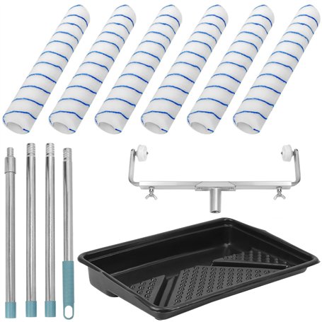 QWORK® Kit Rouleaux de Peinture de 45 cm - Comprend 6 Rouleaux + Cadre Réglable + Tige Amovible jusqu'à 160 cm + Grand Bac à Pei