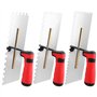 QWORK Truelle dentee 3 pices - Dents 6/8/10 mm - Truelles de lissage INOX 280x107 mm - Soft Grip Rouge