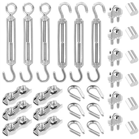 QWORK® Kit Complet pour Câbles Métalliques de 3 mm - Lot de 30 Tendeurs M5 et Accessoires en Acier Inoxydable 304