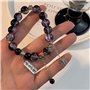 FDEETY Bracelet Femme Pierre Naturelle Violet Noir Bijoux Femme Élégant Bracelet Perle pour Femme Amitié pour Cadeau Spécial