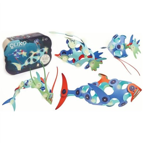 Jouet de construction magnétique - GIPSY TOYS - OCEAN CREATURES - 24 pieces - Phosphorescent - 9 formes uniques