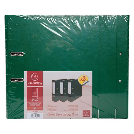 Exacompta - Réf. 918405SE - Carton de 4 lots de 3 classeurs à levier - Dos 80mm - Extérieur en polypropylène/intérieur en papier