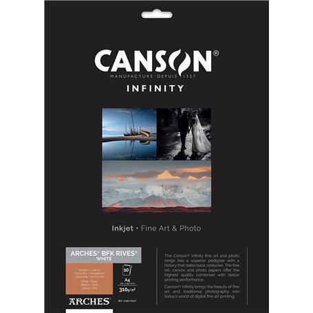 CANSON Infinity ARCHES BFK Rives - Pochette 10 feuilles de papier photo A4 310g/m² - Blanc