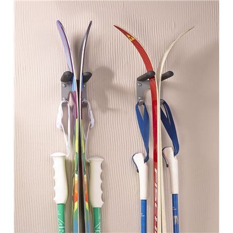 Crochet et support pour skis et bâtons - Solide et robuste - Double crochet - Gagnez de la place dans votre garage ou votre déba