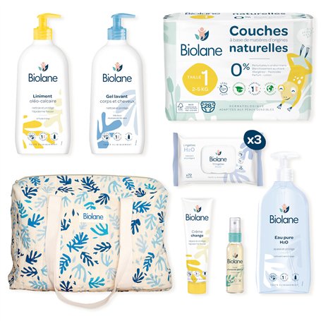BIOLANE Coffret Maternité - Kit de Soin Bébé Naissance - Sac à langer & soins pour bébé - Couche