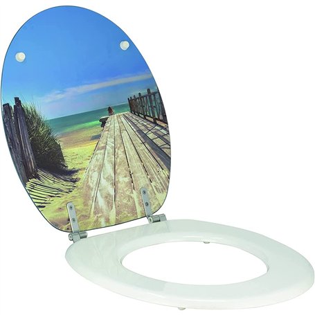 Wirquin 20723906 Abattant WC en fibre de bois Woody en forme U Holiday Beach et blanc